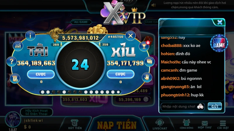 Cá cược Tài Xỉu hấp dẫn tại cổng game Xvip